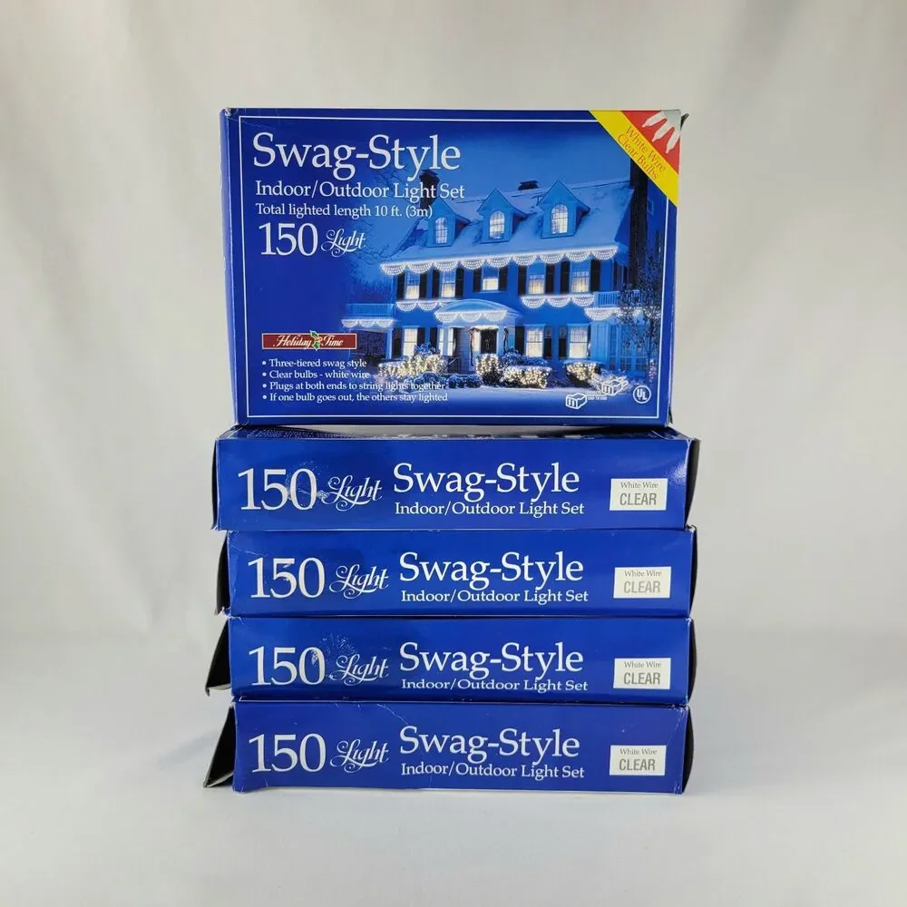 Vintage Holiday Time Swag-Style Lights Set 10ft White Clear Christmas Lot of 5